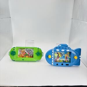 2 Handheld Water Game Toys 6" Blue And Green. Nice Condition. Work. Clean.